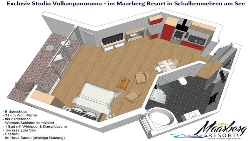 Ferienwohnung für 2 Personen, mit Whirlpool und Garten sowie Sauna und Seeblick in Eifel (Rheinland-Pfalz) - 3