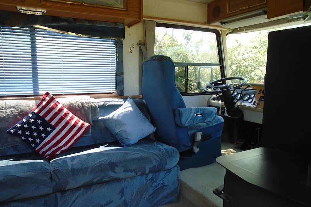 Private hot tub with 1990,s  American motorhome in North Yorkshire