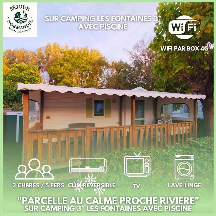 Camping pour 5 personnes, avec Terrasse ainsi que Jardin et Piscine