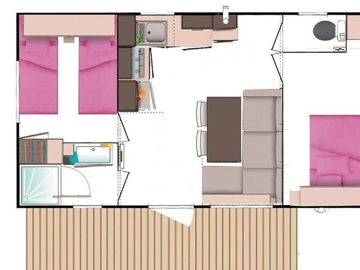 Camping Eden - Mobilhome 4 personnes - 'Evasion Confort Eco' 29m² + 2 chambres + terrasse semi-couverte 13.5m² in La Baule-Escoublac, Côte d'Amour
