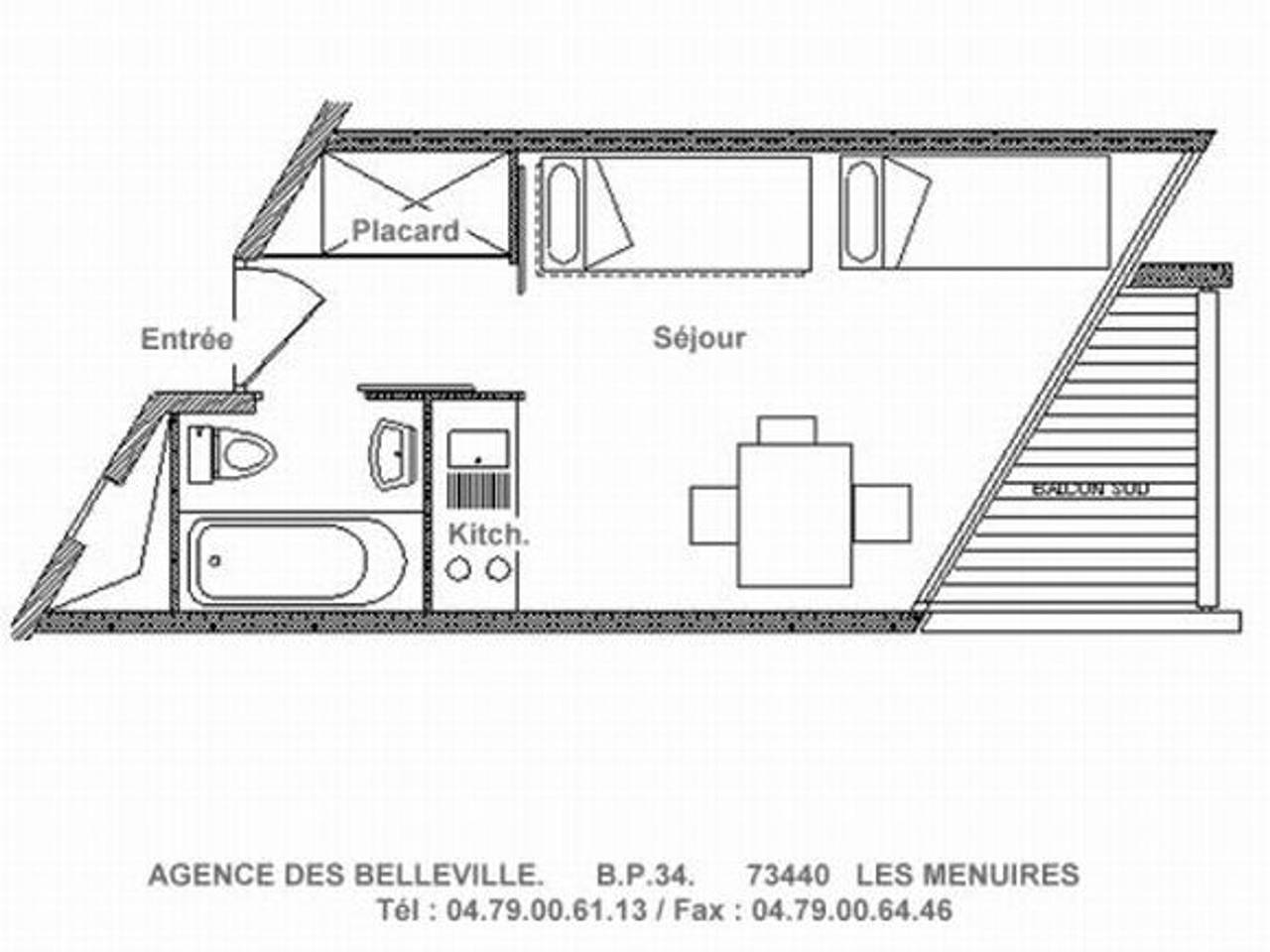 Studio entier, Studio lumineux  Accès direct aux pistes  Balcon in Les Menuires, Saint-Martin-de-Belleville