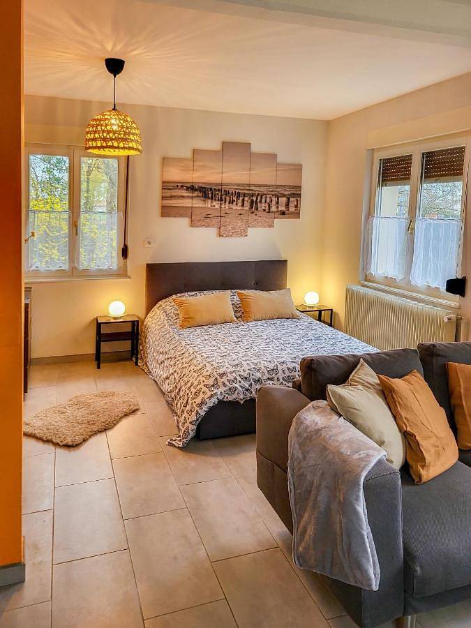 Location de vacances pour 2 personnes, avec Terrasse et Jardin ainsi que Piscine et Vue sur le lac à Gambsheim
