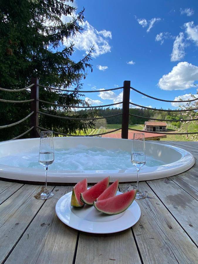 Domek letniskowy dla 4 osób, z Balkon i Taras oraz Jacuzzi i Ogród w 