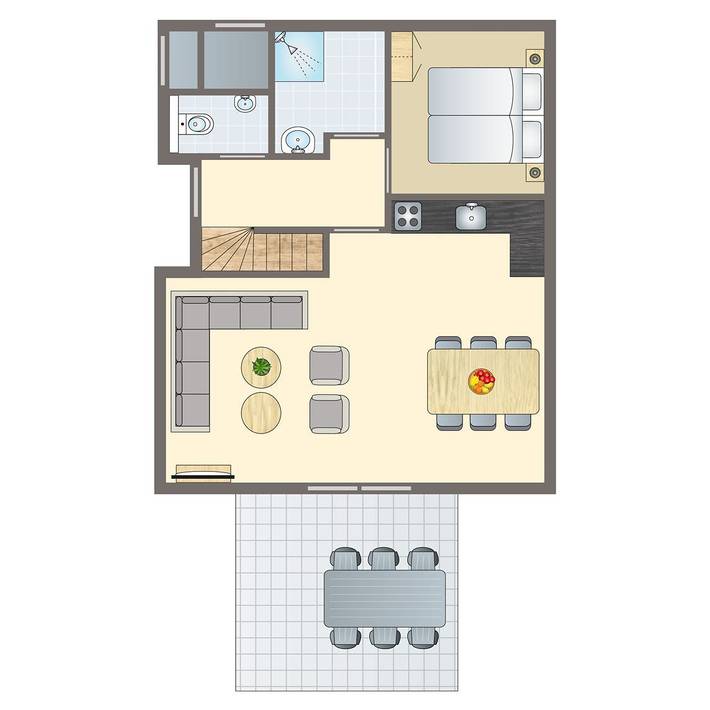 Ferienhaus für 6 Personen, mit Terrasse und Balkon/Terrasse