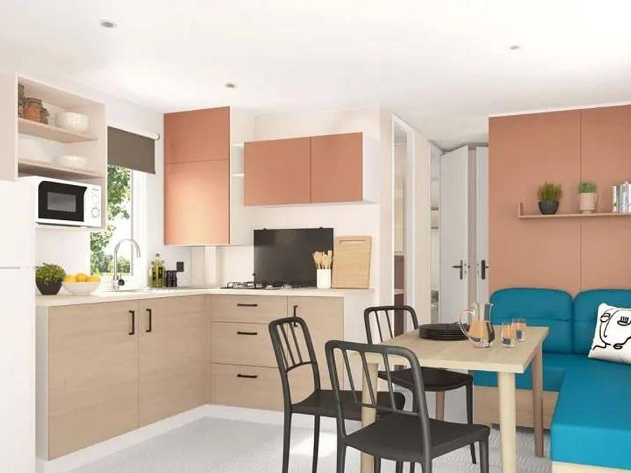 Camping Lou Pignada - Mobilheim 6 personen - Mobil Home Aqua 3Zi 6Pers Terrasse Halboffen Tv in Messanges, Côte d’Argent