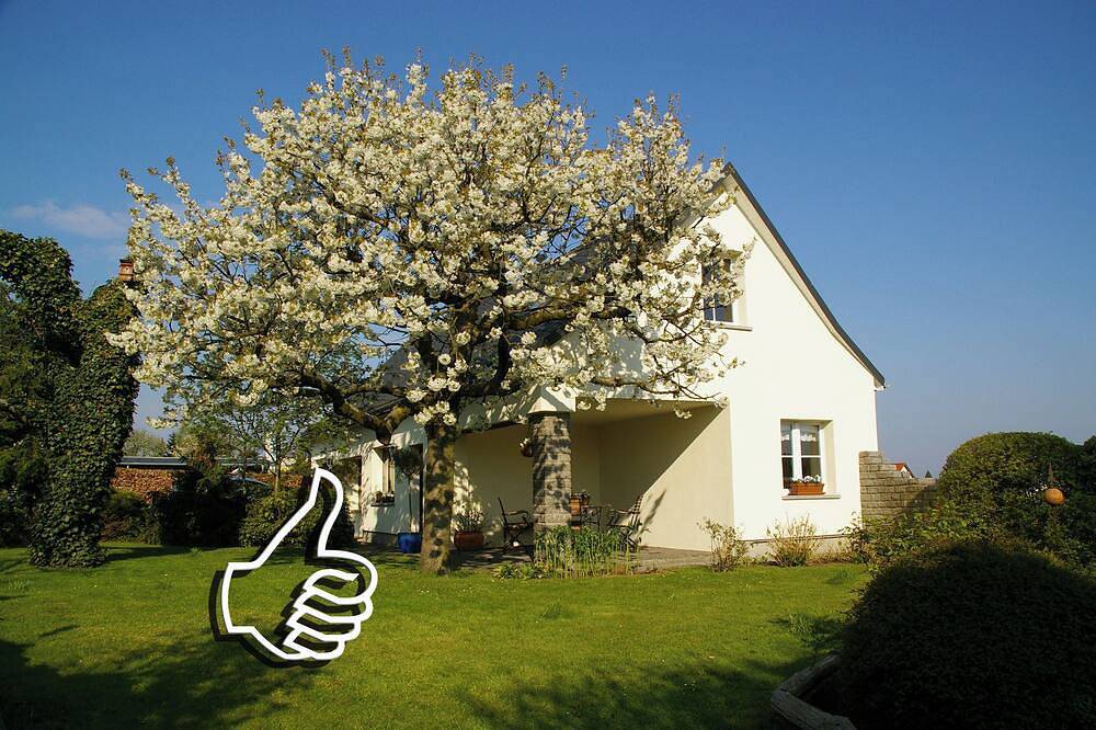 Ferienhaus Hummel-Nest, Terrasse, Nähe Dresden, 2 Schlafzimmer, 4+1 Personen in Laußnitz, Oberlausitz-Niederschlesien