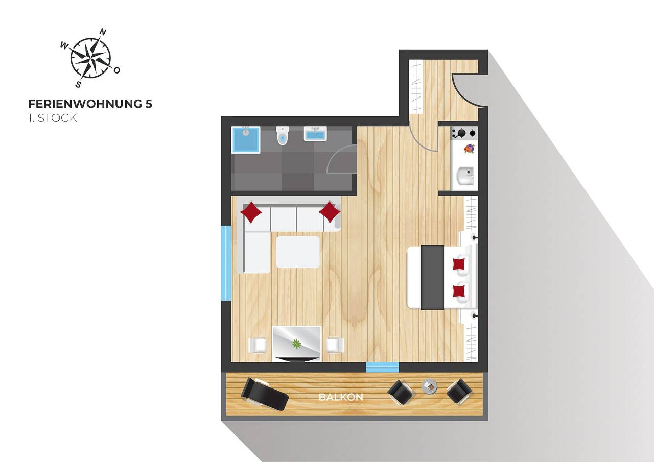 Ganze Ferienwohnung, Apartment - Wohn-Schlafraum  Du/Wc  "Typ 5" in Hirschegg Kleinwalsertal, Mittelberg