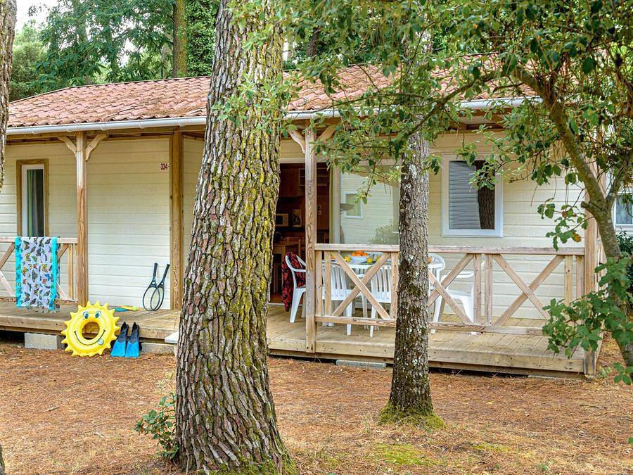 Flower Camping Au Bois des Biches - Chalet 7 persons - 3bed (without Tv)-covered terrace- 32m² | Standard in Saint-Hilaire-de-Riez, Loire Valley