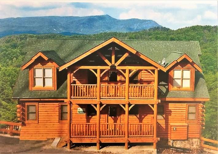 Log cabin for 30 people, with hot tub and pool as well as balcony in Dollywood