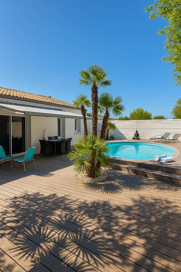 Location de vacances pour 6 personnes, avec Terrasse ainsi que Jardin et Piscine à Le Gué-d'Alleré