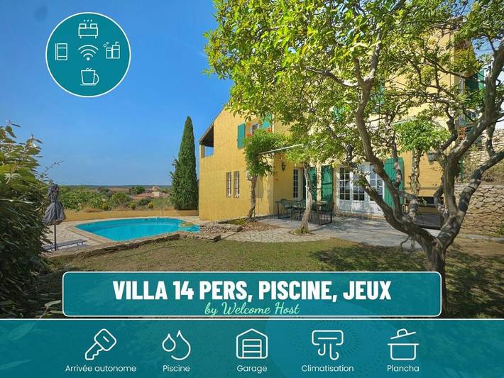 Gîte pour 14 personnes, avec Balcon et Terrasse ainsi que Jardin et Piscine à Bezouce