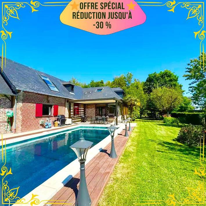 Cottage pour 14 personnes, avec piscine ainsi que vue et jardin, animaux acceptés à Bosc-Mesnil