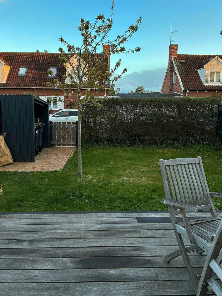 Rijtjeshuis met kunst en terras bij een natuurgebied in Amager, Kopenhagen