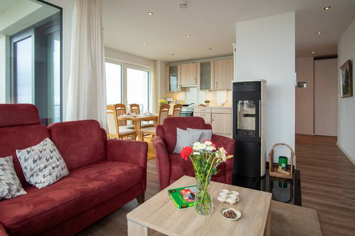 Ferienwohnung für 4 Personen, mit Sauna und Balkon sowie Meerblick, kinderfreundlich