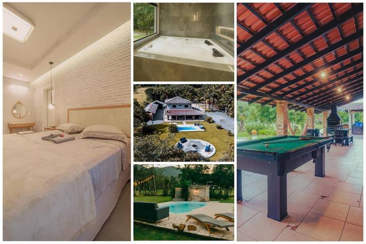 Casas e apartamentos de temporada para 20 pessoas, com jardim e jacuzzi e ainda piscina em Joinville 