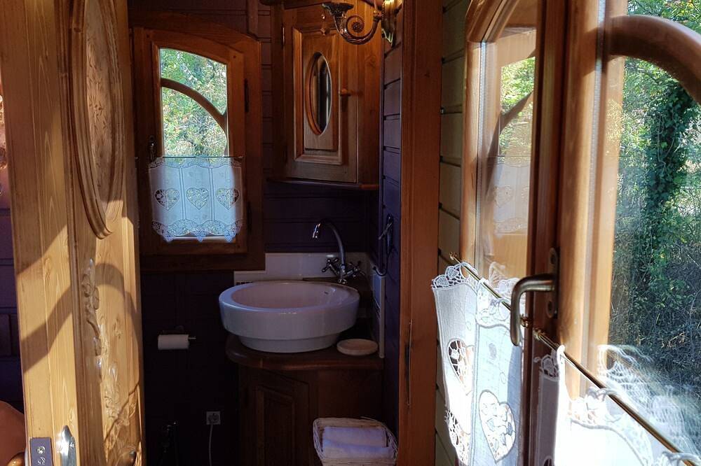 \"Au Bois Cheri\" La Roulotte Ferienhaus, Pool / Whirlpool in Bussac-Forêt, Jonzac und Umgebung