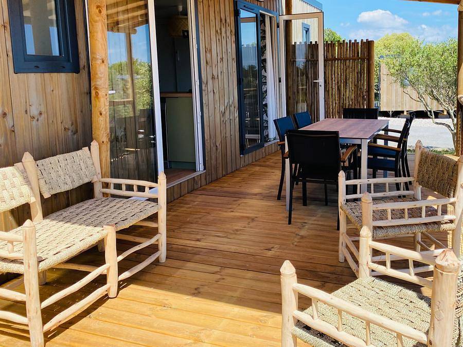 Camping Le Fun - Mobilheim 6 personen - Xl premium 6pers 2 badezimmer, 3 schlafzimmer +überdachte terrasse+ tv+geschirrspüler+klimatisierung in Fitou, Narbonne und Umgebung