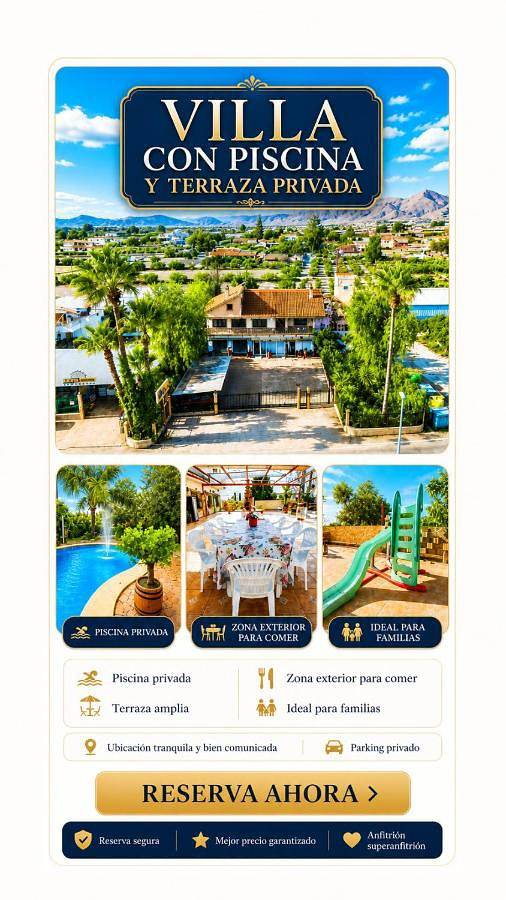 Location de vacances pour 14 personnes, avec jardin ainsi que vue et piscine à Lorca