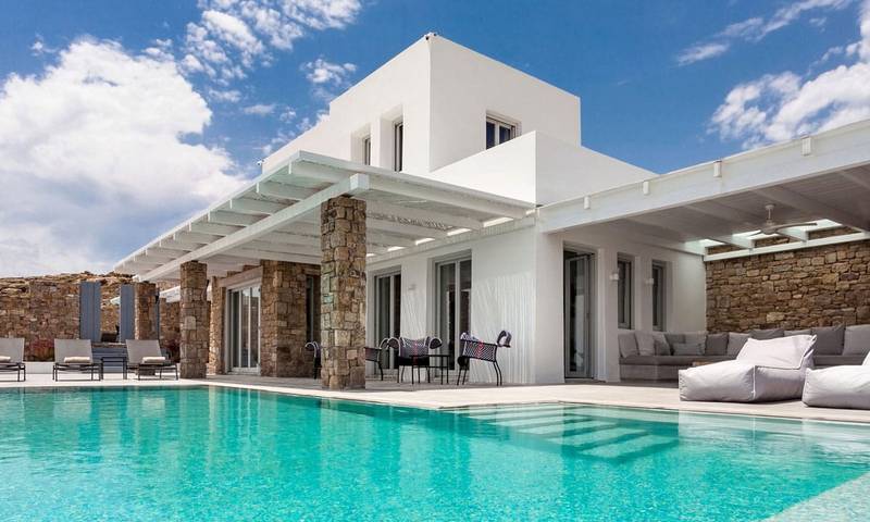 Ferienhaus für 14 Personen, mit Meerblick und Balkon sowie Whirlpool und Terrasse auf Mykonos
