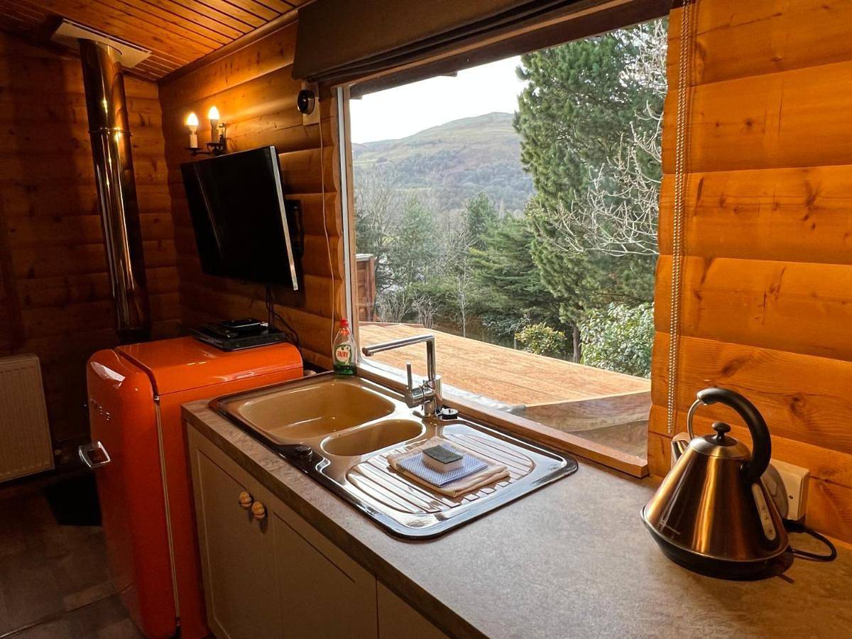 Larches Lodge Norwegian log cabin, wood stove & spa in Church Stretton, Shropshire Hills