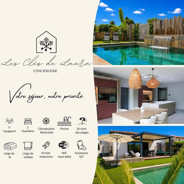 Location de vacances pour 5 personnes, avec vue et terrasse ainsi que piscine et jardin à Beaulieu (Hérault)
