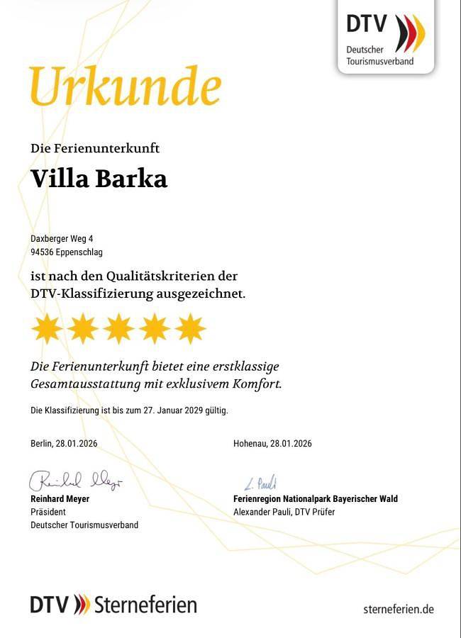 Ganze Wohnung, 5 Sterne Ferienwohnung Villa Barka in Eppenschlag, Ostbayern