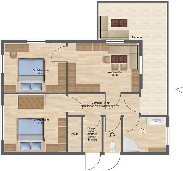 Ganze Ferienwohnung, Apartment/2 Schlafräume/Dusche, Wc in Tuxer Alpen, Hintertux