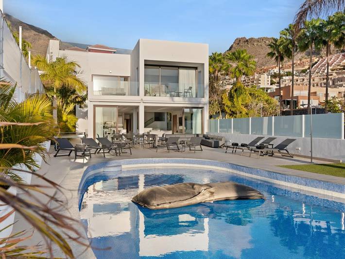Ferienhaus für 16 Personen, mit Balkon/Terrasse und Meerblick sowie Garten und Pool in 