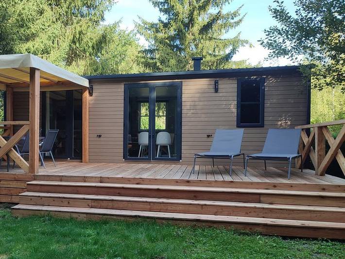 Flower Camping du Lac de la Seigneurie - Mobilheim 4 personen - Cottage Ohara Côté Jardin Premium - 30m²-2 Zimmer -Terrasse halb überdacht- Waldblick- Lv 4 pers. in Leval, Territoire-de-Belfort