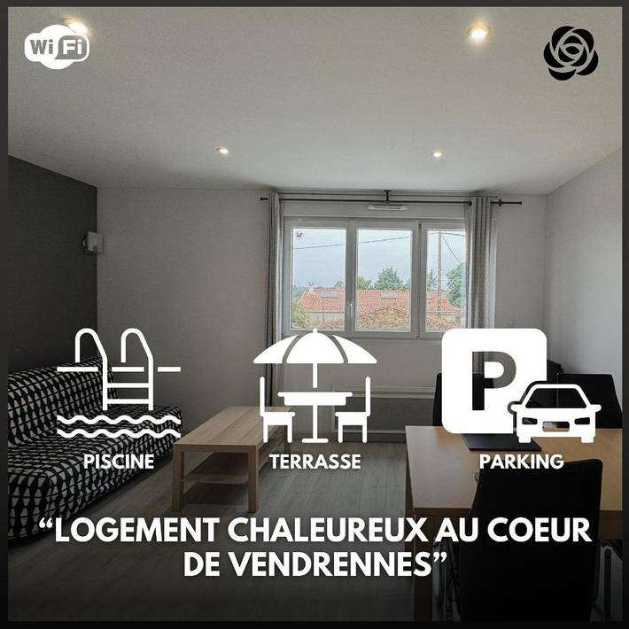 Gîte pour 7 personnes, avec Terrasse ainsi que Piscine et Vue à Vendrennes