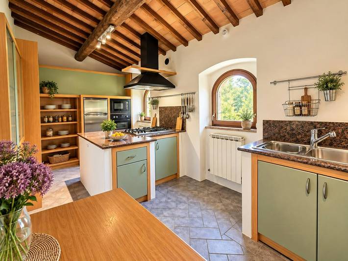 Casa de piedra en medio de los paisajes montañosos de Umbría in Montone (Italia), Valtiberina