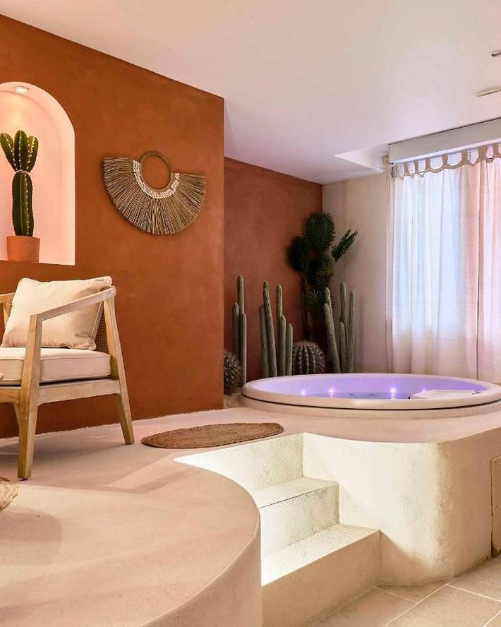 Appart’hôtel pour 2 personnes, avec jacuzzi ainsi que jardin et sauna
