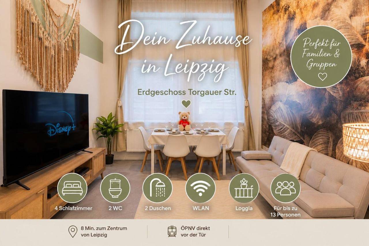 Ganze Wohnung, Large Group Apartment with 2 Bathrooms & Single Beds in Leipzig-Ost, Leipzig