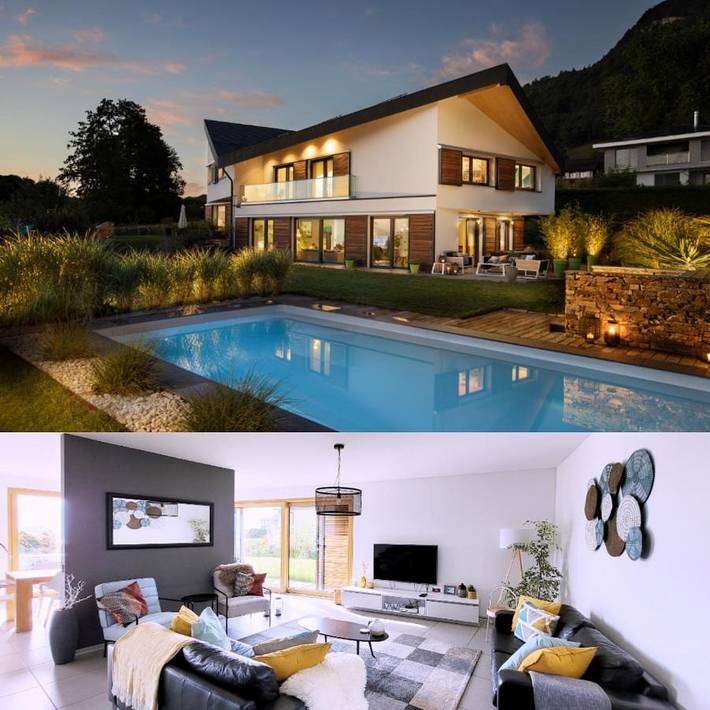 Location de vacances pour 7 personnes, avec Balcon et Terrasse ainsi que Jardin et Piscine à Blonay