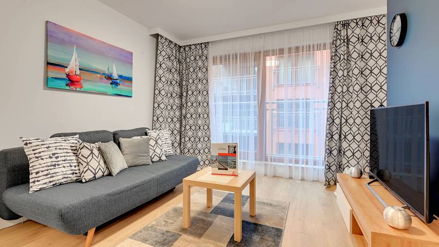 Studioleilighet for 4 personer, med sauna og badebasseng, barnevennlig i Gdańsk