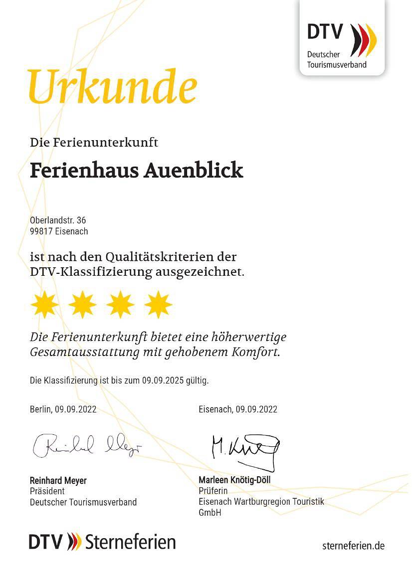 Ganze Ferienwohnung, Ferienhaus Auenblick Deluxe - Ferienhaus 12 Pers.(107qm, Wohnzimmer mit Schlafsofa, 3 Schlafzimmer mit Doppelbett, 1 Schl.zi Etagenbett, Wohnküche) in Wartburg, Eisenach