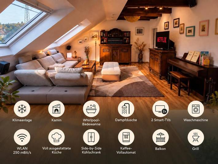 Ferienwohnung für 4 Personen, mit Balkon und Whirlpool sowie Sauna und Ausblick in Saarbrücken