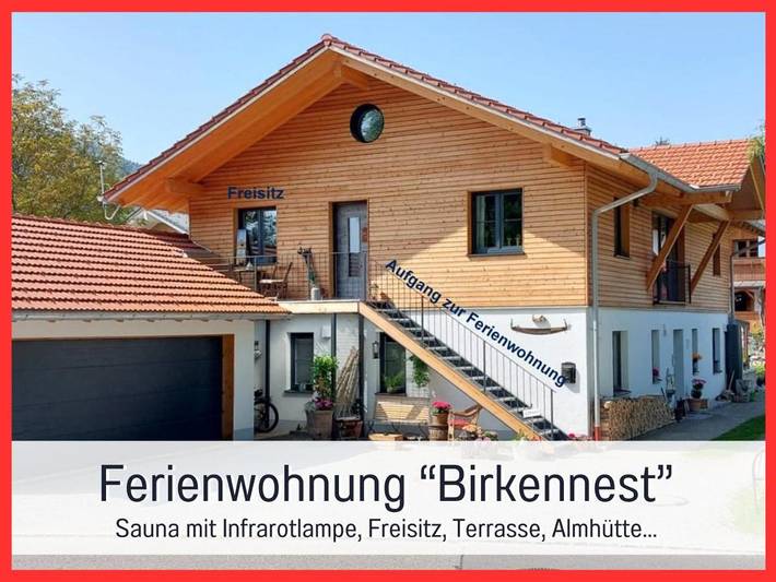 Ferienwohnung für 4 Personen, mit Balkon und Terrasse sowie Sauna und Ausblick in Bad Heilbrunn