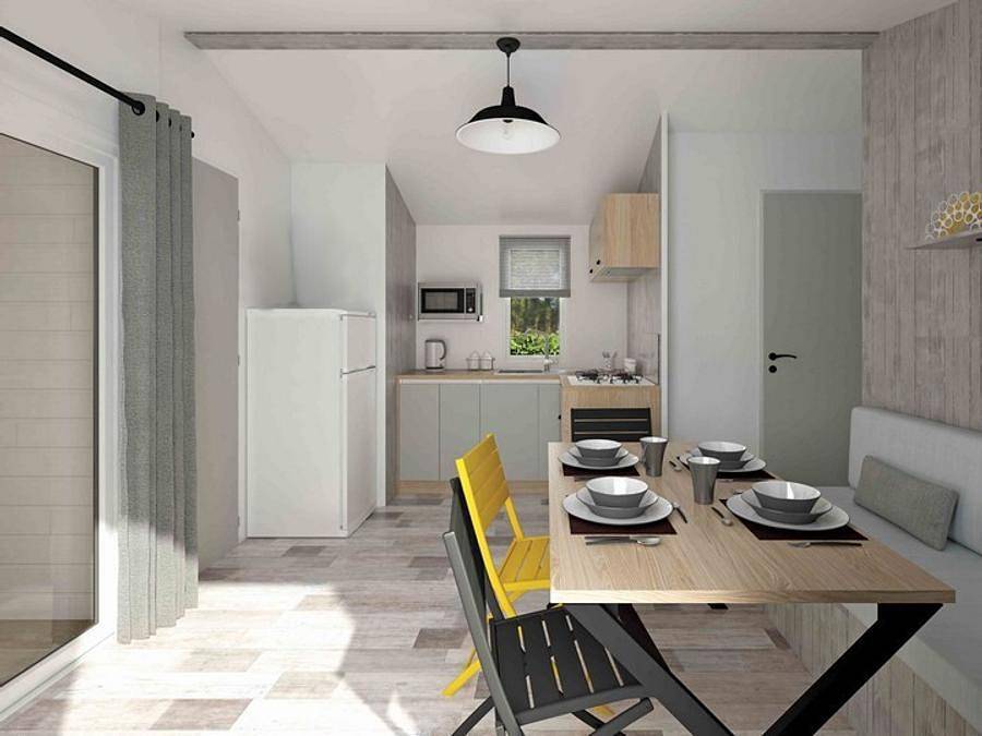 Flower Camping Les Paillotes en Ardeche - Mobilheim 7 personen - 30m² Komfort (2 Schlafz. - 5/7Pers.) + Klimaanlage + Überdachte Terrasse - Sonntag in Ruoms, Ardèche