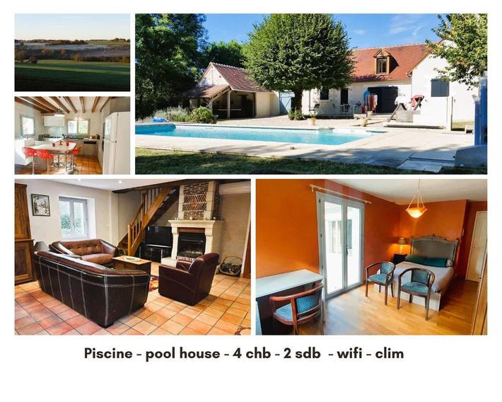 Location de vacances pour 6 personnes, avec piscine ainsi que terrasse et jardin à Baudres