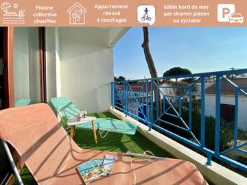 Gîte pour 4 personnes, avec piscine et balcon dans Plage de La Parée