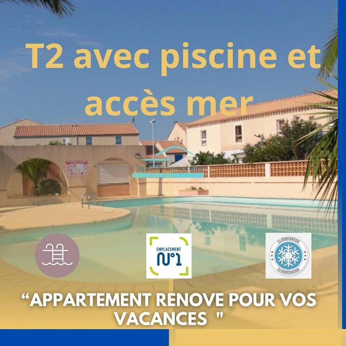 Gîte pour 4 personnes, avec piscine et terrasse dans Plage des Aresquiers