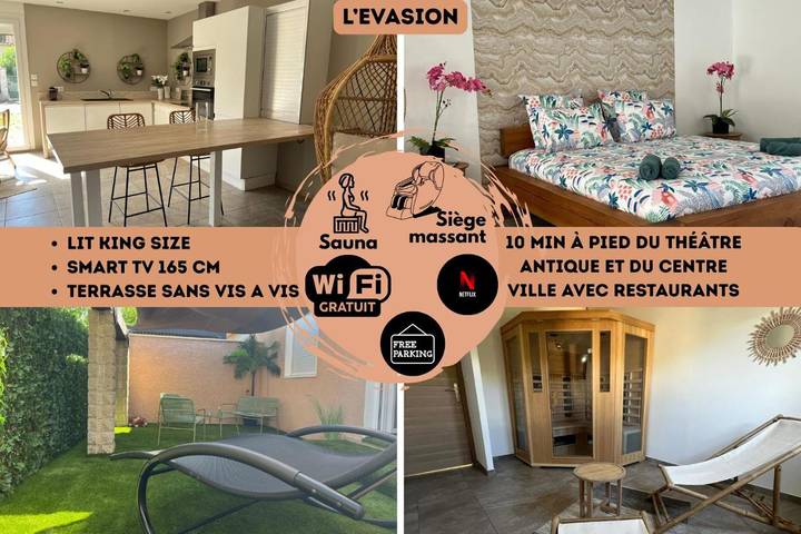 Appartement de vacances pour 2 personnes, avec terrasse ainsi que jardin et sauna à Orange