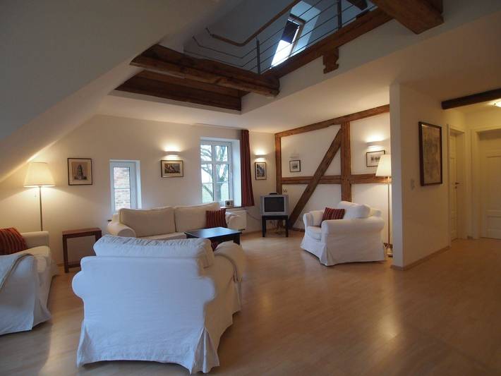 Ganze Ferienwohnung, Gut Rattelvitz Galerie F, hochwertig, Sauna, Kamin, eTankstelle, Spielscheune, 15.000qm Park Land in Gingst, Rügen