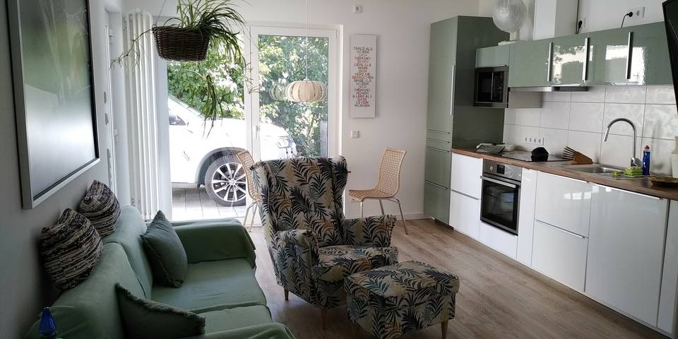 Ferienwohnung für 2 Personen, mit Balkon und Balkon/Terrasse sowie Terrasse und Garten