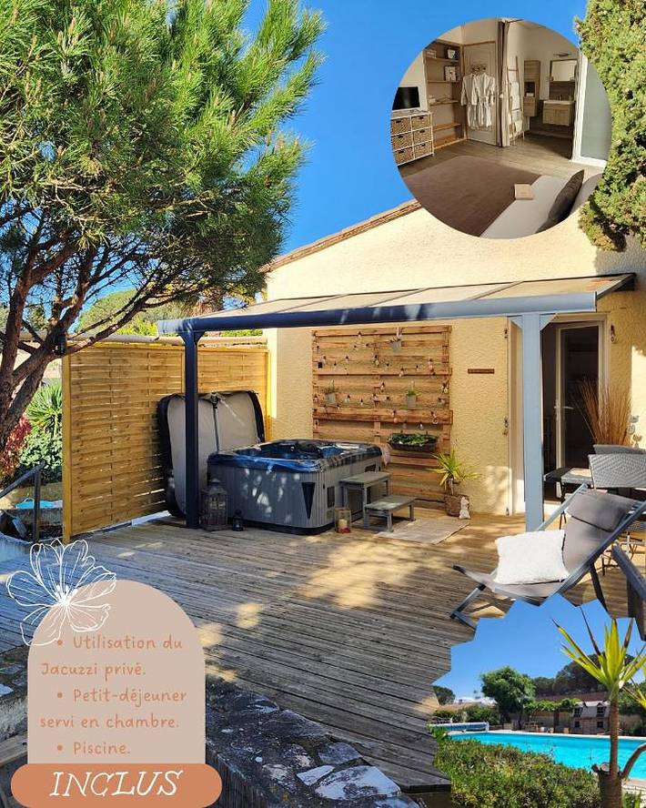 Location de vacances pour 2 personnes, avec terrasse et jardin ainsi que jacuzzi et piscine à Malves-en-Minervois - 3