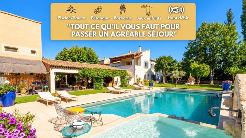 Maison de vacances pour 18 personnes, avec Terrasse et Jardin ainsi que Piscine et Sauna à Grans
