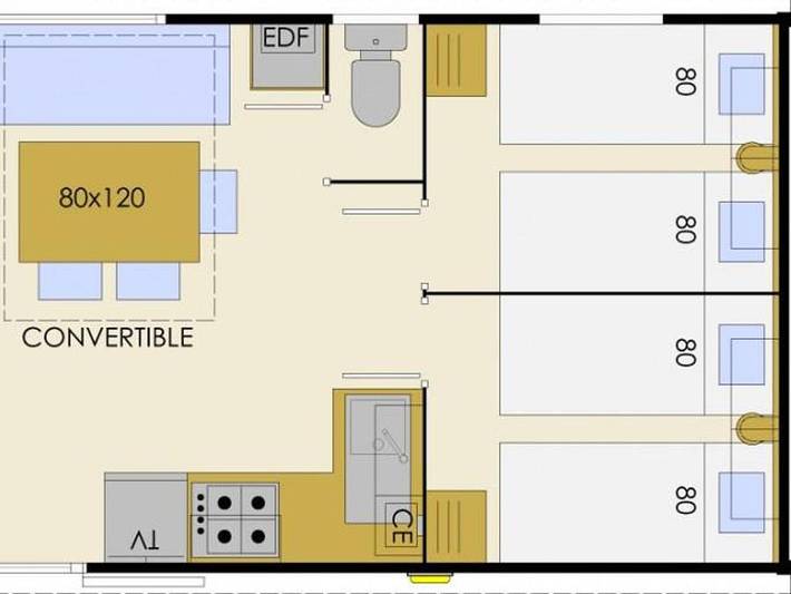 Flower Camping du Lac de la Seigneurie - Mobilheim 6 personen - Mobilheim Bermudes Confort 30m² (3 Zimmer) + halb überdachte Terrasse 18 m² + Tv 6 Pers. in Leval, Territoire-de-Belfort