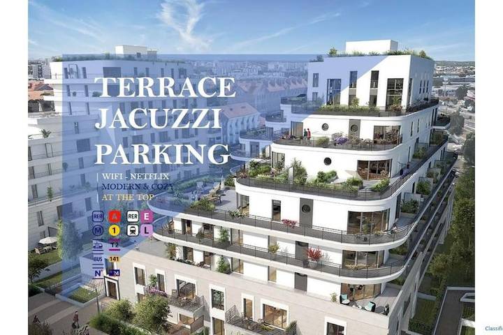 Chambre d’hôte pour 2 personnes, avec Terrasse et Jacuzzi ainsi que Jardin et Vue à Colombes