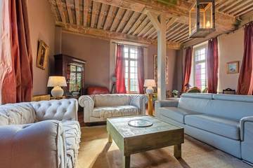 Cottage pour 14 personnes, avec terrasse et piscine ainsi que vue et jardin dans Esclavelles